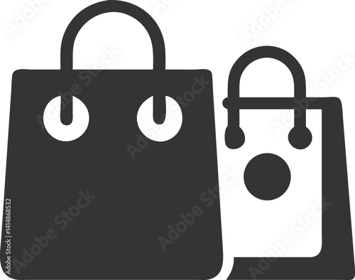 Two Stylish Shopping Bags Icon with Rounded Handles and Transparent Background