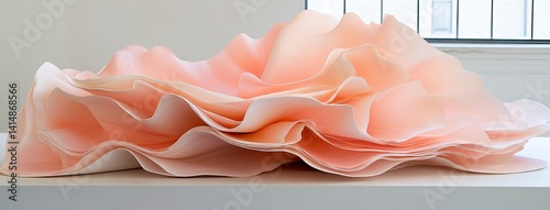Obraz na płótnie A large sculpture resembling coral or sea anemones is placed on a table, bathed in natural light that casts delicate shadows. w salonie