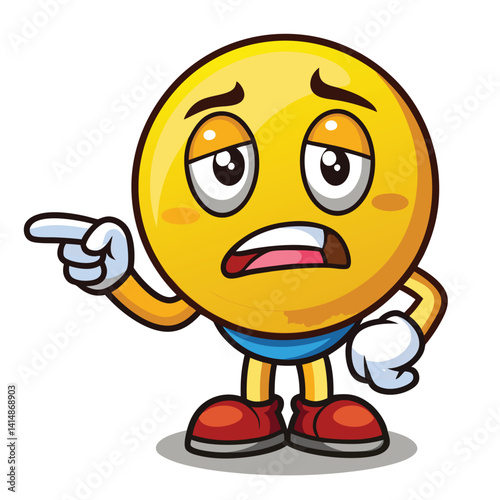 Disappointed and Pointing Emoji Character
