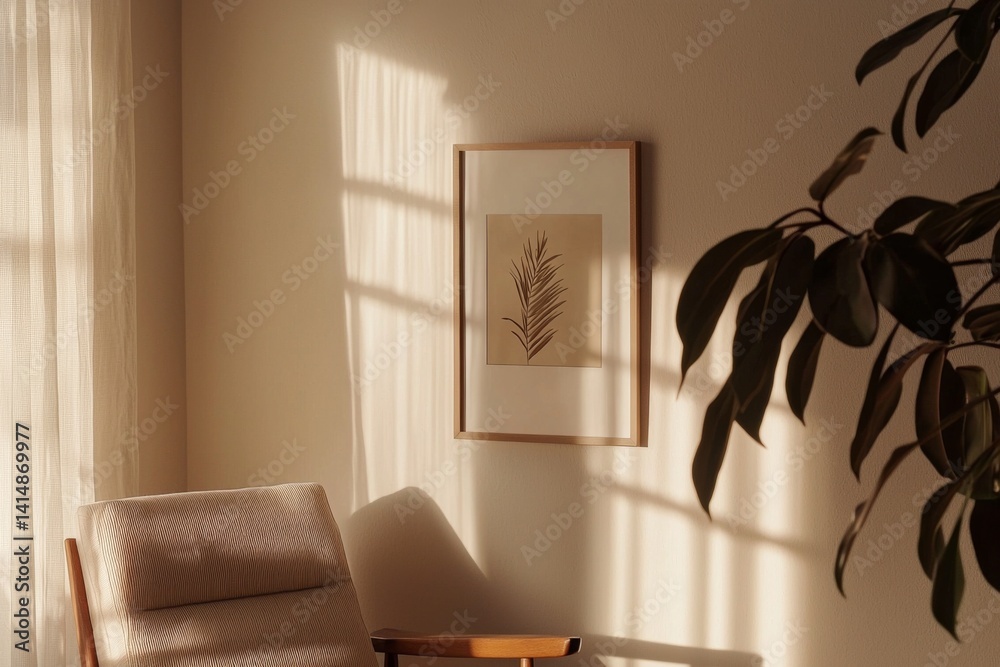 Minimalist Poster Frame Mockup in Aesthetic Interior with Sunlight