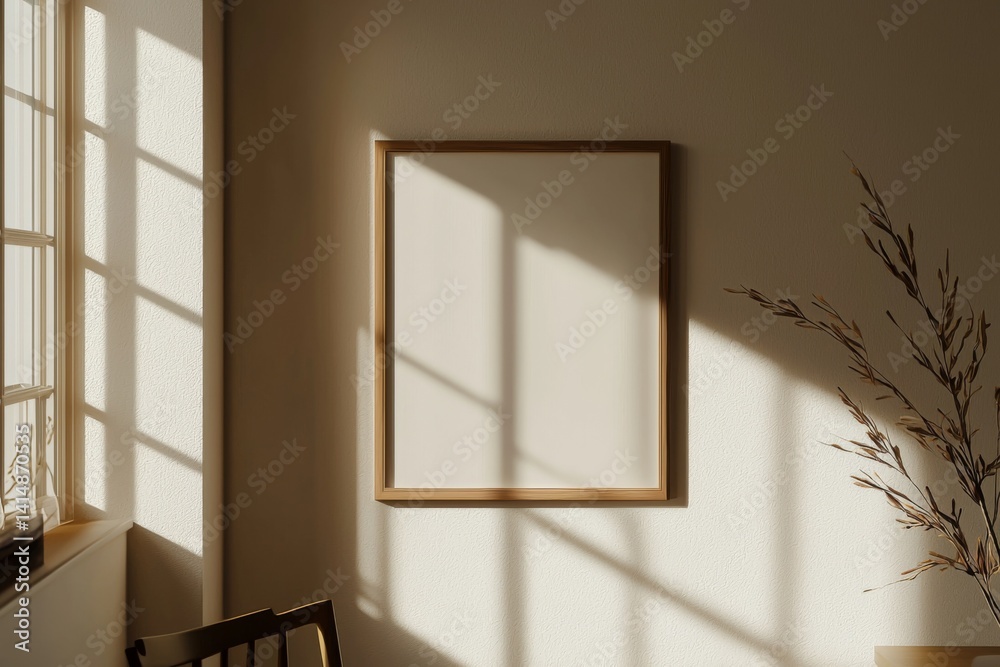 Minimalist Poster Frame Mockup in Aesthetic Interior with Sunlight