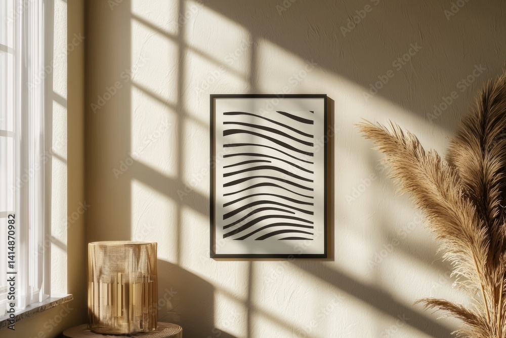 Minimalist Poster Frame Mockup in Aesthetic Interior with Sunlight