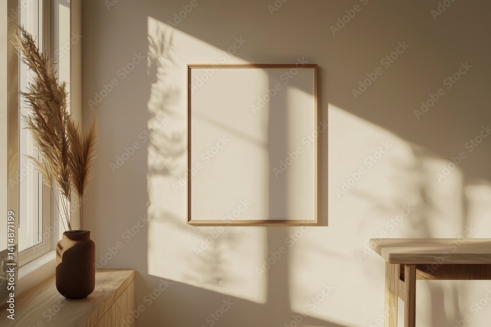 Minimalist Poster Frame Mockup in Aesthetic Interior with Sunlight