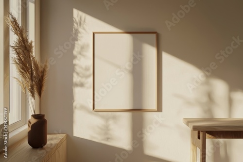 Obraz na płótnie Minimalist Poster Frame Mockup in Aesthetic Interior with Sunlight w salonie