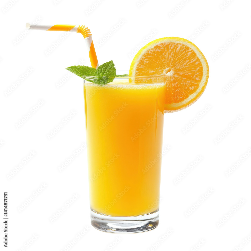Orange juice with garnish on transparent background Orange juice with garnish on transparent background