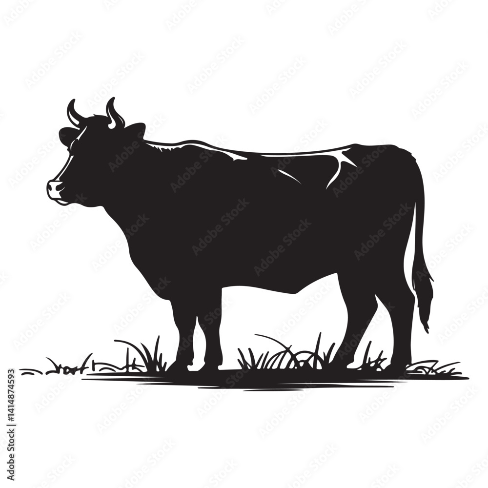 Fototapeta premium Cow Silhouette Vector Illustration of a Standing Cow