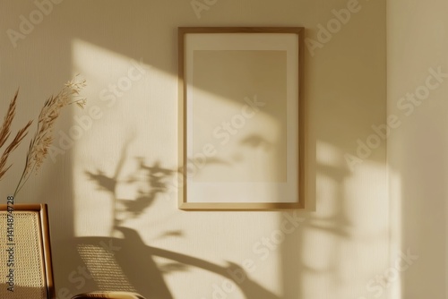 Minimalist Poster Frame Mockup in Aesthetic Interior with Sunlight