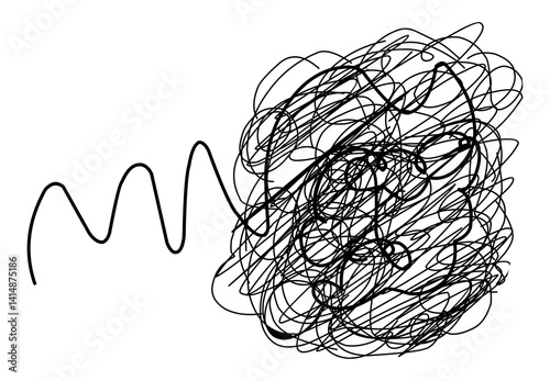 Vector illustration with abstract circular lines, twisting and turning, related to chaotic or stressful mental conditions.