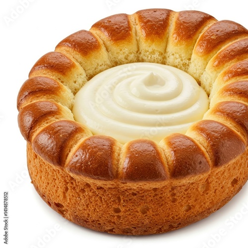 Russian cake vatrushka. Russian traditional cake with clotted cream, vatrushka, on white background