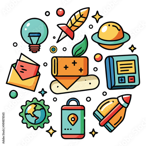 Colorful, Flat Design Icons for Education, Technology, and Innovation