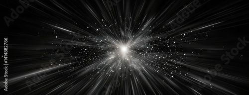 Obraz na płótnie White light intensively shines, illuminating floating dust particles as vibrant laser beams extend outward against a black backdrop w salonie