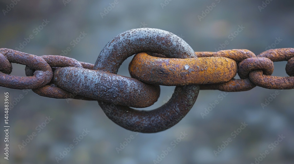 Close-up View of an Old Rusty Metal Chain Link with Distressed Surface Texture Close-up View of an Old Rusty Metal Chain Link with Distressed Surface Texture