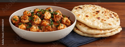 Obraz na płótnie A delightful plate features chicken butter masala alongside warm naan and fresh cilantro, perfect for any meal w salonie
