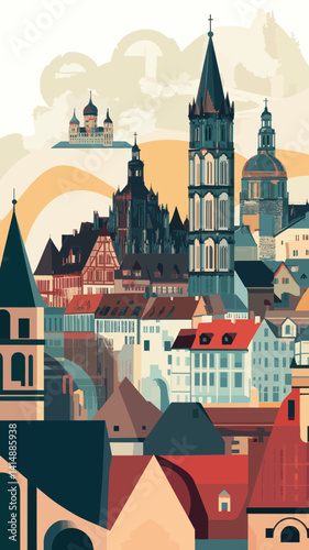 Strasbourg Skyline Vintage Poster with Abstract Landmarks and Retro Minimalist Style