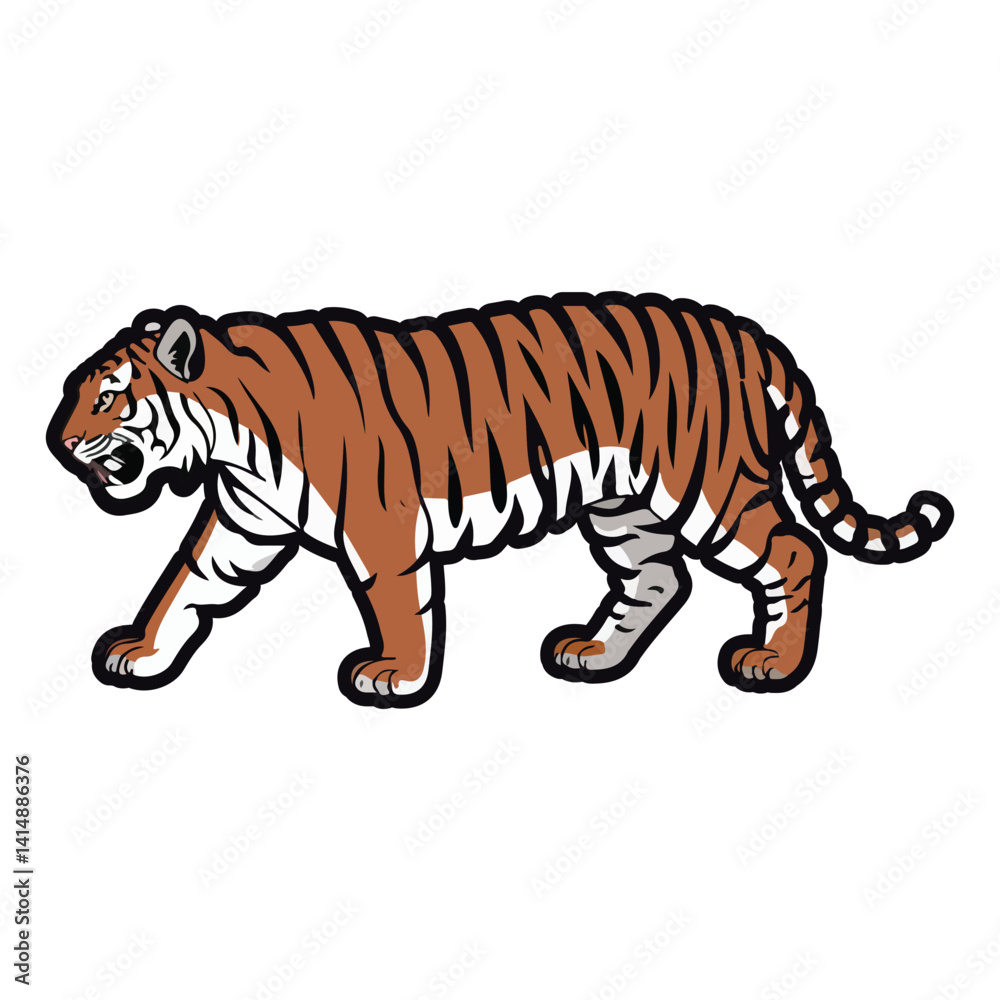 Naklejka premium Tiger Walking Silhouette Wild Animal Vector Illustration