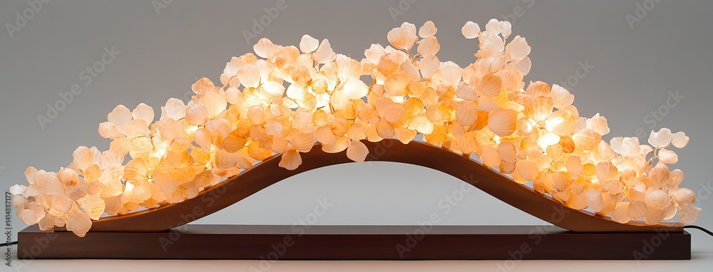 Lamp crafted from white seashells shaped like grapes radiates warm yellow light, enhancing any room's ambiance with elegance