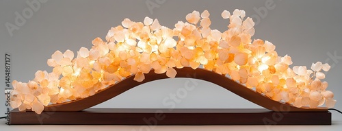 Obraz na płótnie Lamp crafted from white seashells shaped like grapes radiates warm yellow light, enhancing any room's ambiance with elegance w salonie