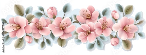Obraz na płótnie Soft cherry blossoms in light pink bloom against a calming sky blue backdrop, creating a harmonious and aesthetic flat design w salonie