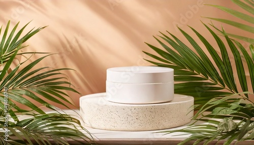 White minimal pedestal podium, for cosmetic product presentation, 3d rendering illustration.