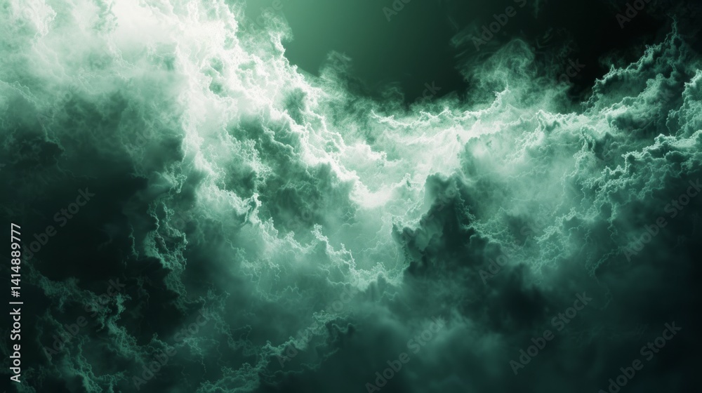 Emerald Green Cloudy Sky Abstract Background, Dreamy Cloudscape Texture, Fantasy Atmosphere Emerald Green Cloudy Sky Abstract Background, Dreamy Cloudscape Texture, Fantasy Atmosphere