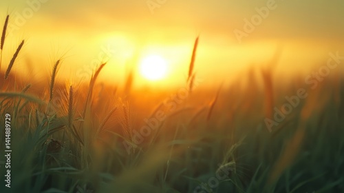 Obraz na płótnie soft focus picture for background of dramatic sunset over green natural wheat field. w salonie