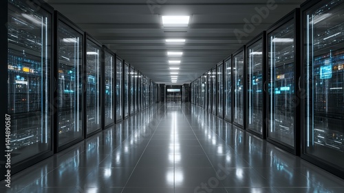 Hightech data center with glowing computers and bright lights Digital infrastructure in action