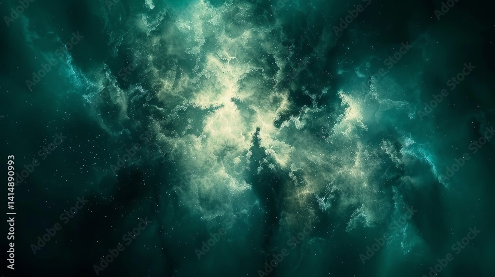Abstract Space Nebula Background, Turquoise Universe Cloudscape. Celestial Galaxy. Abstract Space Nebula Background, Turquoise Universe Cloudscape. Celestial Galaxy.