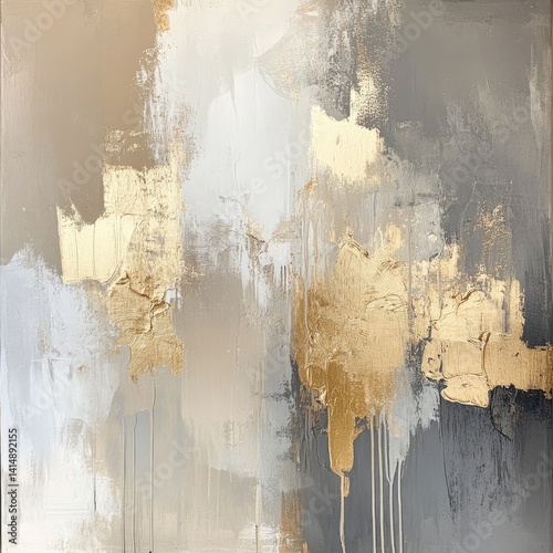 Abstract art, muted tones, gold accents photo