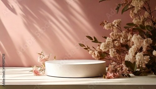 White minimal pedestal podium, for cosmetic product presentation, 3d rendering illustration.