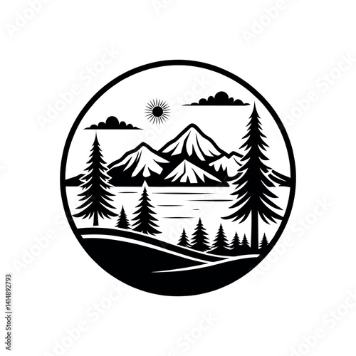 landscape silhouette logo vector line art logo design