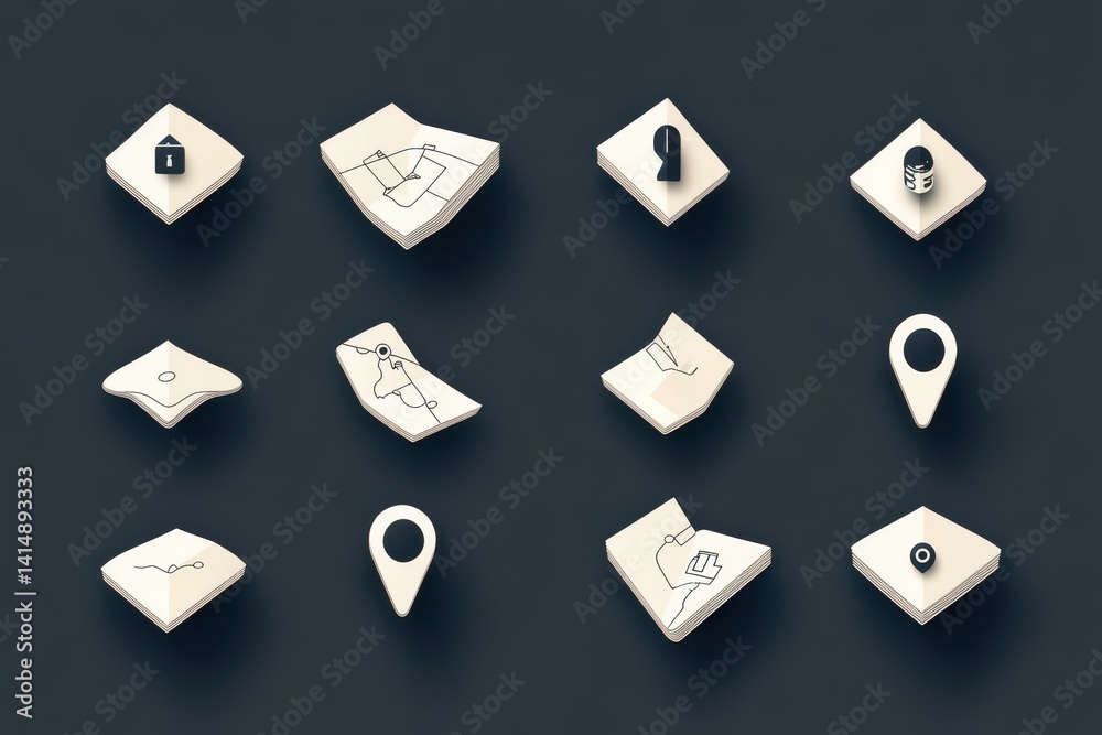 A collection of white ceramic pieces with various shapes and designs arranged on a dark gray background surface A collection of white ceramic pieces with various shapes and designs arranged on a dark gray background surface