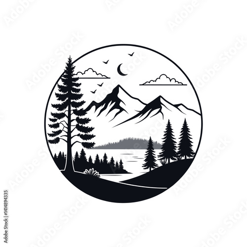 landscape silhouette logo vector line art logo design
