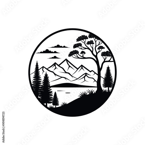 landscape silhouette logo vector line art logo design