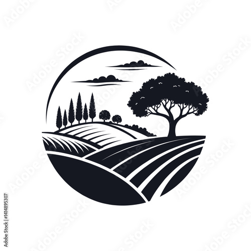 landscape silhouette logo vector line art logo design