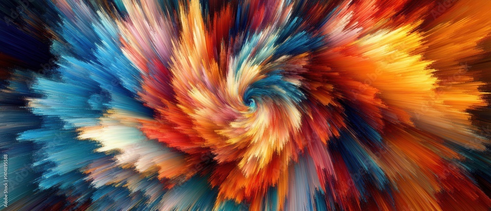 Obraz premium Dynamic Abstract Swirl of Vibrant Colors Bursting from a Central Point in a Modern Artistic Style