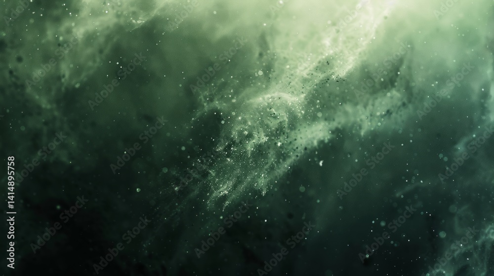 Ethereal Green Nebula: Abstract Galaxy Space Background, Cosmic Dust And Sparkling Stars, Fantasy Texture