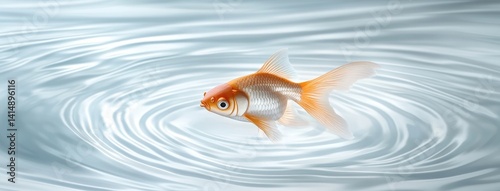 Obraz na płótnie A white goldfish floats above ripples in a minimalist style, highlighting its detailed scales and fins with high-contrast lighting w salonie