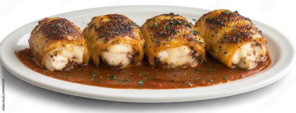 Golden-brown tortilla wraps filled with melted cheese and chicken, garnished with herbs in a cozy kitchen illuminated by sunlight