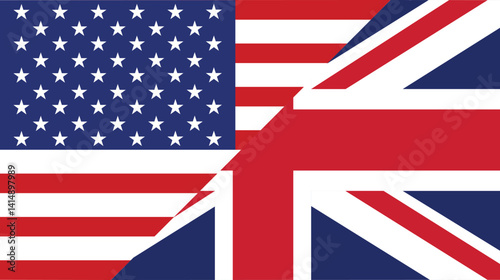 United States and United Kingdom Flags Combined. British and USA Flags.