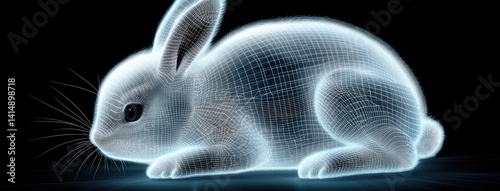 Obraz na płótnie 3D wireframe hologram rabbit in neon colors on dark background with captivating glowing grid w salonie