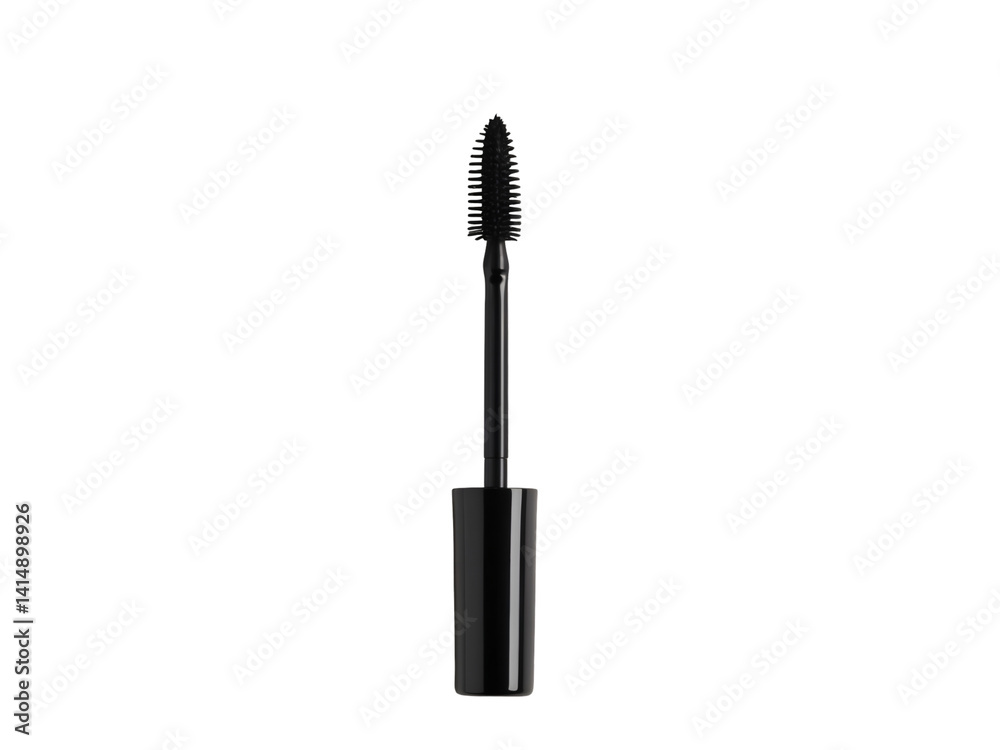 Dramatic Lash Enhancement, Isolated Mascara Wand and Open Tube Emphasizing Beauty and Cosmetics in a Minimalist Dark Studio Setting