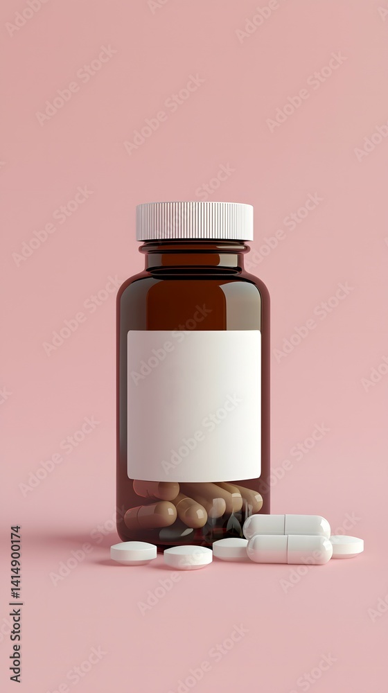 3D Render of White Label on Dark Brown Glass Bottle 3D Render of White Label on Dark Brown Glass Bottle