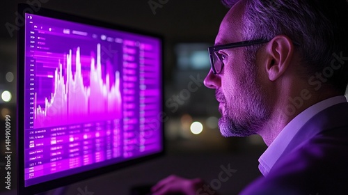 Person viewing mysterious purple digital image on screen