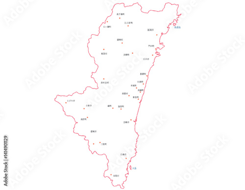 宮崎県　地図　白　斑点　イラスト