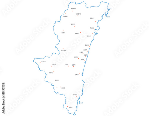 宮崎県　地図　白　斑点　イラスト
