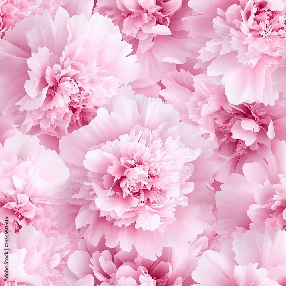 Close-up capture of pink peonies highlighting delicate petals and vibrant colors in a lush garden setting during springtime SEAMLESS PATTERN