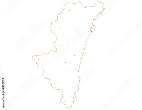 宮崎県　地図　白　斑点　イラスト