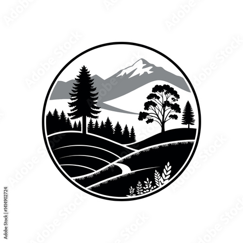 landscape silhouette logo vector line art logo design