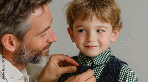 Obraz na płótnie Father Adjusting Son's Bow Tie A Tender Moment of Preparation w salonie