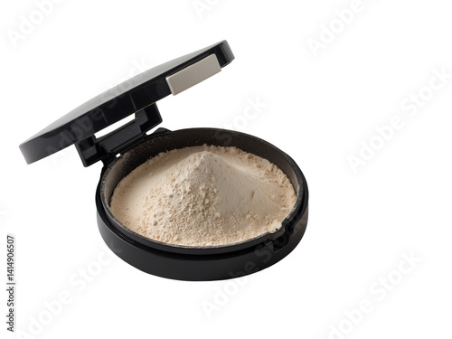 Obraz na płótnie Elegant Pressed Powder Presentation, A Detailed Studio Shot Showcasing Fine Cosmetic Powder in a Sleek Black Compact Case on a Clean Background for Beauty and Personal Care Concepts w salonie